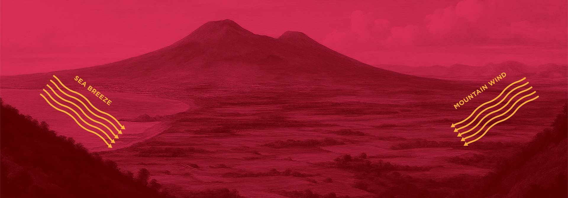 Illustration of Mount Vesuvius with sea breeze and mountain wind